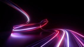 cycled 3d animation. Abstract neon background. Dynamic lines glowing in the dark room with floor reflection. Virtual fluorescent ribbon loop. Fantastic minimalist wallpaper. Speed of light - Powered by Shutterstock - Get 15% off with code: PIKWIZARD15