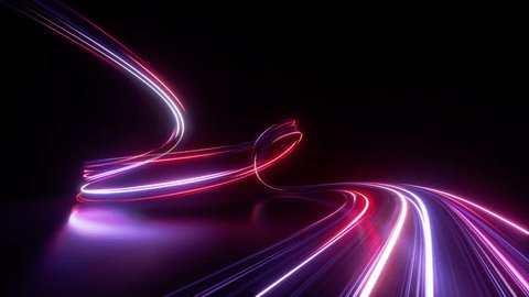 cycled 3d animation. Abstract neon background. Dynamic lines glowing in the dark room with floor reflection. Virtual fluorescent ribbon loop. Fantastic minimalist wallpaper. Speed of light Stock-video