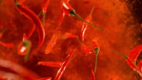 Super Slow Motion Shot of Flying Fresh Chilli Peppers Isolated on Black Background at 1000 fps. - Powered by Shutterstock - Get 15% off with code: PIKWIZARD15
