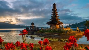 Time lapse of Pura ulun danu bratan temple in Bali, Indonesia.