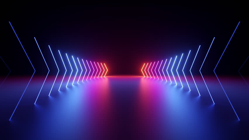 cycled 3d animation, abstract minimalist geometric background. Blue pink flashing neon counter arrows approaching, linear graphics leading to the center. Opposition concept Royalty-Free Stock Footage #1108763897