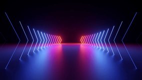 cycled 3d animation, abstract minimalist geometric background. Blue pink flashing neon counter arrows approaching, linear graphics leading to the center. Opposition concept - Powered by Shutterstock - Get 15% off with code: PIKWIZARD15