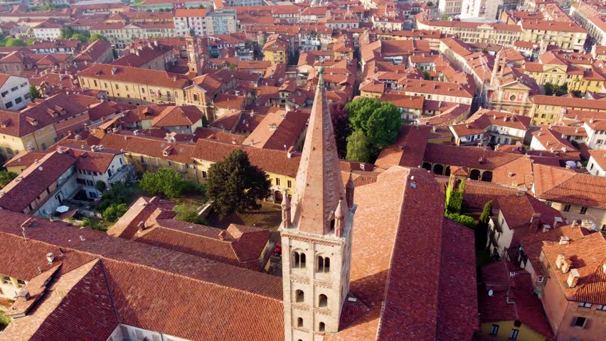 Northern Italian Medieval Architecture, Rooftops of Piedmont, Aerial Panorama