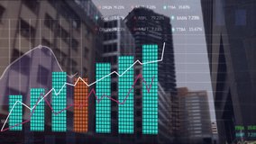 Animation of multiple graphs and trading boards over time lapse of walking people against buildings. Digital composite, multiple exposure, report, business, stock market and architecture concept. - Powered by Shutterstock - Get 15% off with code: PIKWIZARD15