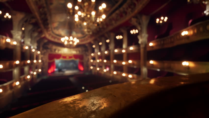 Red theater with golden elements in dark light Royalty-Free Stock Footage #1108774123
