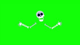 Cartoon Skeleton Dancing on Green Screen Background. 4K (Halloween Graphics).