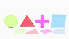 Game controls green circle red triangle pink cross and a blue square 4k. 3D Illustration