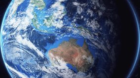 Zoom of the earth from space to the city. Zoom in to the city 
Toowoomba, Australia. 3D Animation. Stock video footage. Full HD.