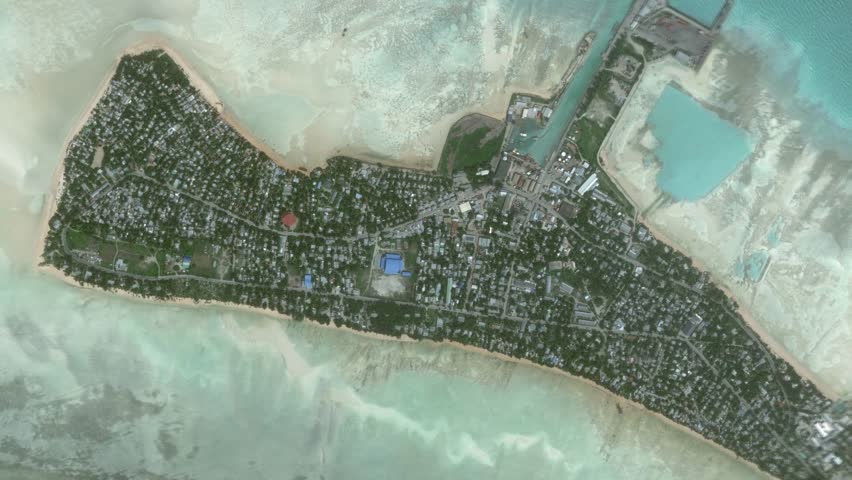 Zoom of the earth from space to the city. Zoom in to the city Betio, Kiribati, Gilbert Islands. 3D Animation. Stock video footage. Full HD.