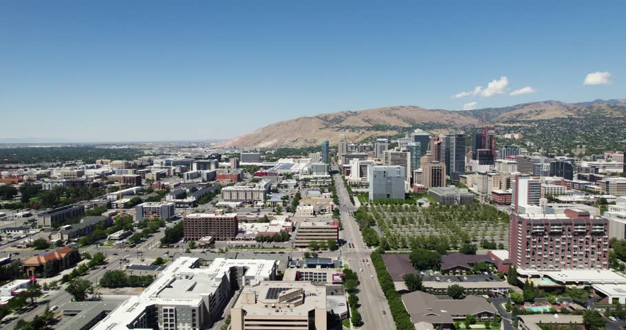 Aerial View of Salt Lake City Downtown And Main Street in Utah, USA.
