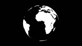 black and white world globe rotate animate footage video clip.