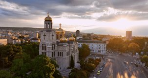 Varna, Bulgaria Aerial landscape view of city and The Cathedral of the Assumption 4K video drone footage