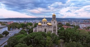 Varna, Bulgaria Aerial landscape view of city and The Cathedral of the Assumption 4K video drone footage