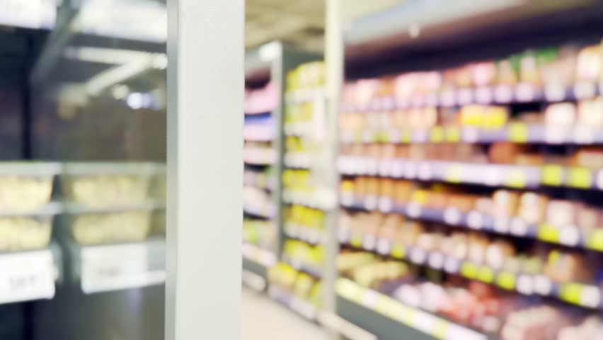 Blurred shelves of a supermarket, grocery store | Shutterstock HD Video #1108787563