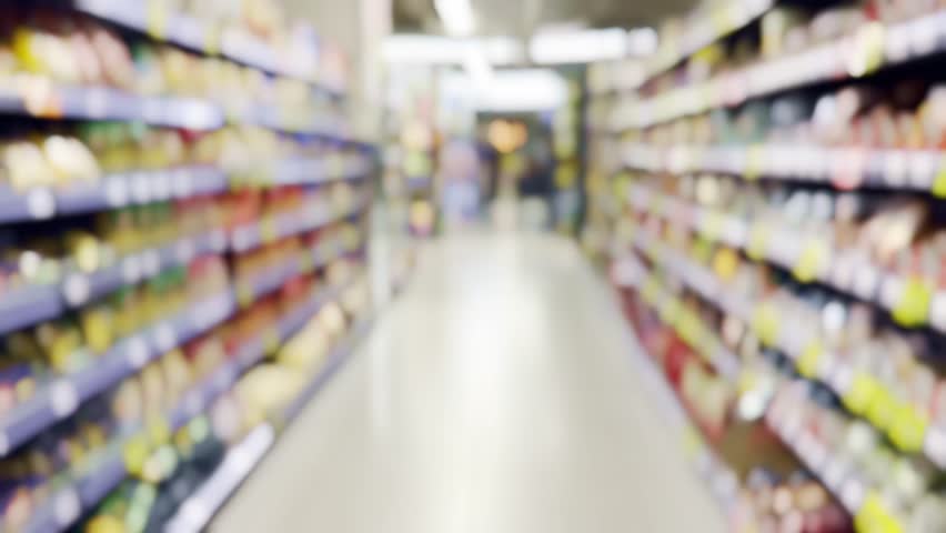 Blurred shelves of a supermarket, grocery store | Shutterstock HD Video #1108787571