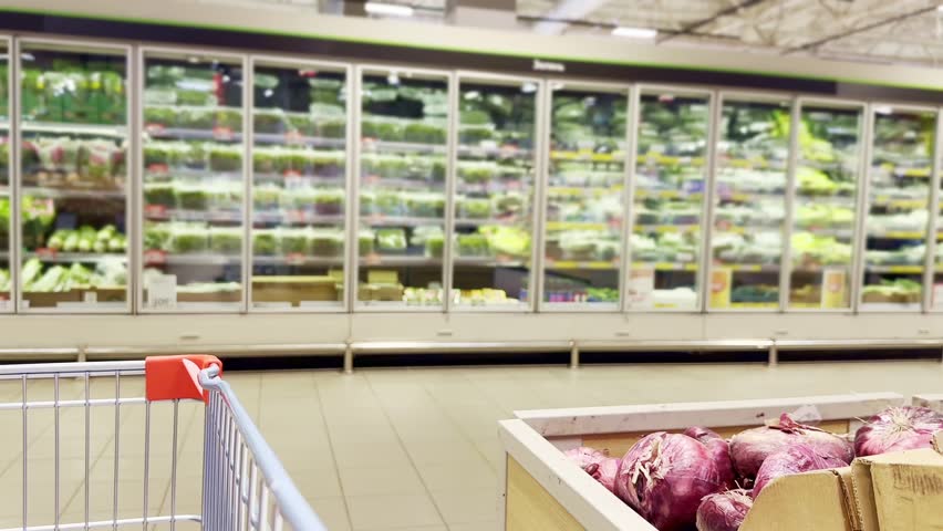 Blurred shelves of a supermarket, grocery store | Shutterstock HD Video #1108787583