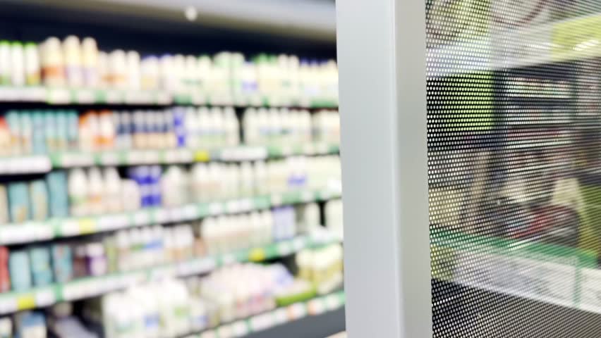 Blurred shelves of a supermarket, grocery store | Shutterstock HD Video #1108787593