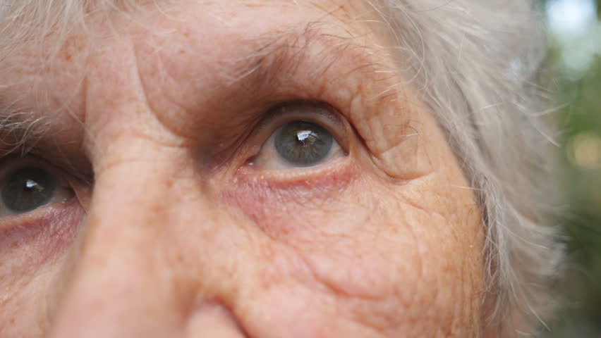 Portrait of old grandmother looking up. Close up eyes of an elderly woman with wrinkles around them | Shutterstock HD Video #1108788503