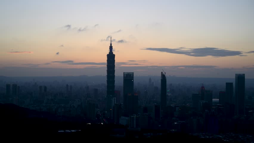 Urban Splendor at Night: Watching Dynamic Clouds Above a Dazzling Cityscape. View of Taipei city from the Four Beasts Mountain Trail, Taiwan | Shutterstock HD Video #1108788931