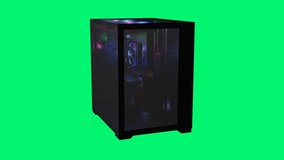 The 3D-Rendered black computer case with 4 spectacular Fans and RGB Lighting , This video features a Green background.Greenscreen allows you to automatically remove the background from video or images - Powered by Shutterstock - Get 15% off with code: PIKWIZARD15