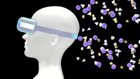 A person or artificial intelligence wearing VR virtual reality glasses and visualizing what he saw in the form of geometric shapes. Artificial intelligence training. 3D animation. - Powered by Shutterstock - Get 15% off with code: PIKWIZARD15