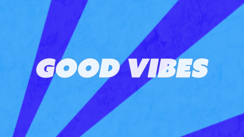Animation of good vibes text banner against radial rays in seamless pattern on blue background. Video game interface technology concept - Powered by Shutterstock - Get 15% off with code: PIKWIZARD15