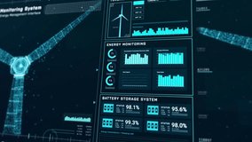 Futuristic wind turbine energy control center interface design, digital data network battery management system, green renewable power technology software, engineering iot HUD information 3d rendering - Powered by Shutterstock - Get 15% off with code: PIKWIZARD15