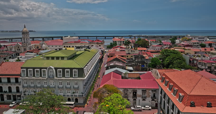 Panama City Aerial v105 establishing shot low level flyover casco viejo historic district capturing low tide mudflat with urban cityscape in the background - Shot with Mavic 3 Cine - April 2022 Royalty-Free Stock Footage #1108809443