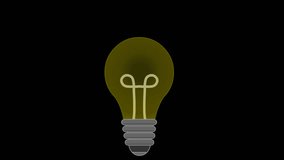 Bulb lighting animation. On off switch, Glowing, turned, burn glass bulb. Ideas, solution symbol.  Incandescent yellow led light. Dark room side, short circuit. Green screen transparency footage video