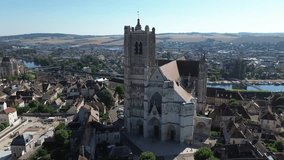 drone video Saint-Etienne's Cathedral, Cathédrale Saint-Étienne Auxerre France europe