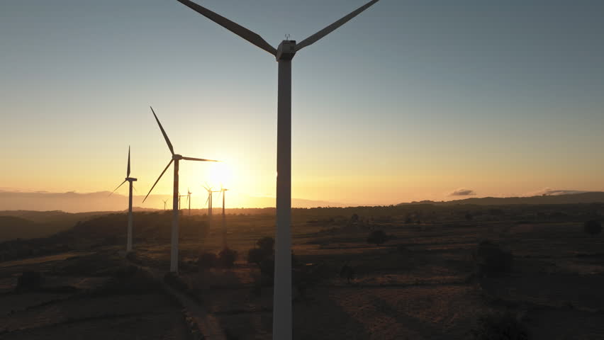 Wind turbines stopped aerial view 