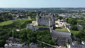 drone video Saumur castle, Château de Saumur France europe