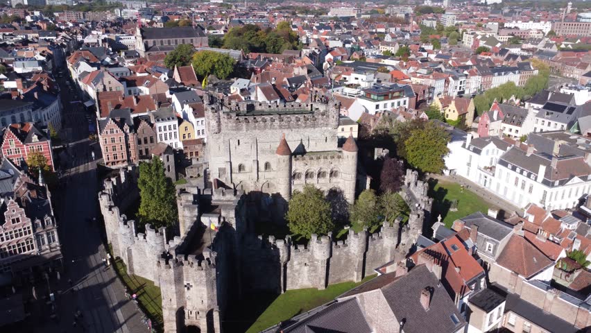 drone video Gravensteen Ghent Belgium europe