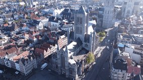drone video Saint-Nicolas Church, Sint-Niklaaskerk Ghent Belgium europe