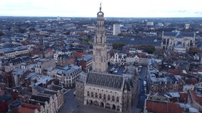 drone video Arras belfry, beffroi d'Arras France europe