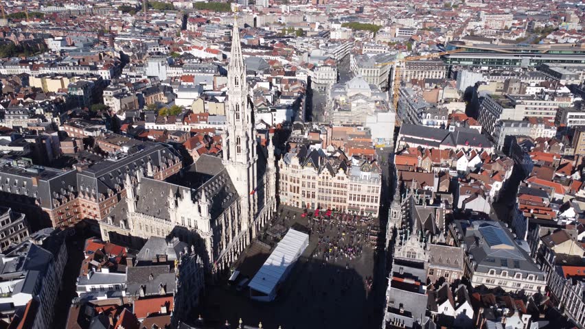 drone video Grand Place Brussels Belgium europe Royalty-Free Stock Footage #1108815607