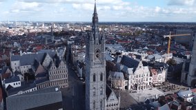 drone video Ghent belfry, Belfort van Gent Belgium europe