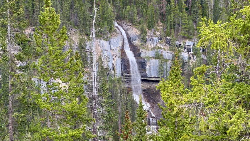 Sideways falls along the Ice Fields Parkway in Banff National Park in Canada on a beautiful day