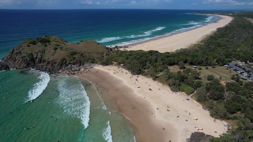 Tourists At Cabarita Beach In New South Wales, Australia - aerial shot Royalty-Free Stock Footage #1108818721