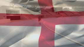 Animation of biracial male athlete with prosthetic leg running on track and waving england flag. Digital composite, sports, competition, artificial limb, disability, patriotism and pride concept. - Powered by Shutterstock - Get 15% off with code: PIKWIZARD15