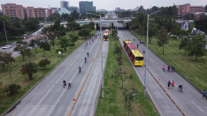 Video recorded with a drone on 26th street in Bogota on the day of the bike path