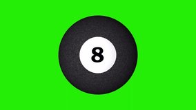 3D Animated Snooker Black Ball (8) Rotating on Green Screen chroma key removable background
