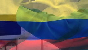 Animation of waving colombia flag against portrait of biracial male surgeon at hospital. Medical healthcare and patriotism concept - Powered by Shutterstock - Get 15% off with code: PIKWIZARD15