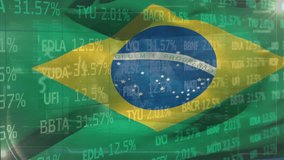 Animation of stock market data processing against waving brazil flag. National economy and business technology concept - Powered by Shutterstock - Get 15% off with code: PIKWIZARD15