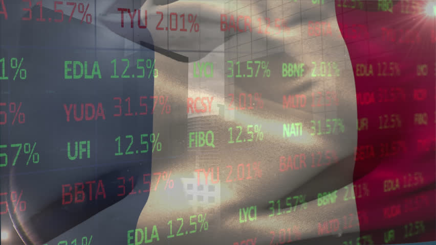Animation of stock market data processing over waving france flag against tall buildings. National economy and business technology concept - Powered by Shutterstock - Get 15% off with code: PIKWIZARD15