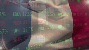 Animation of stock market data processing over waving france flag against tall buildings. National economy and business technology concept - Powered by Shutterstock - Get 15% off with code: PIKWIZARD15