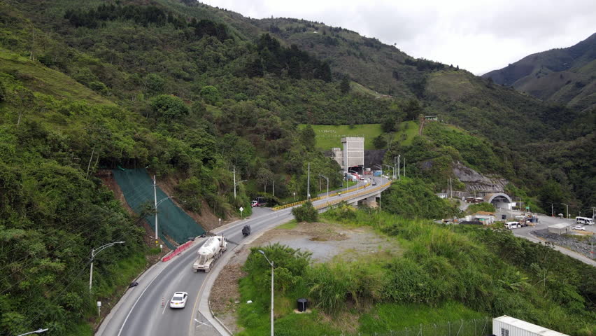 Aerial video over the road that leads from Medellín to Santa Fe de Antioquia, Colombia.