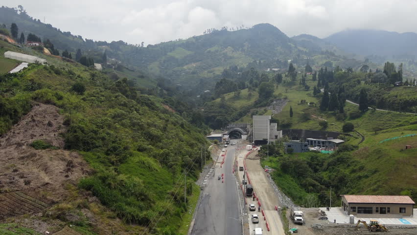Aerial video over the road that leads from Medellín to Santa Fe de Antioquia, Colombia.