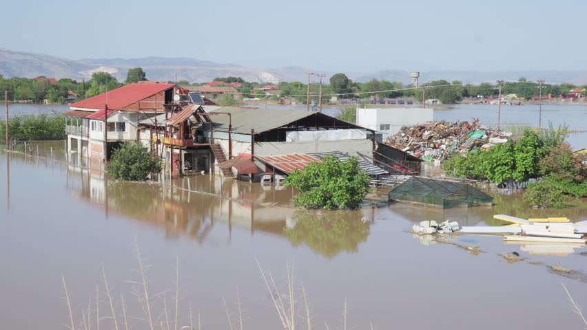 Floods Aftermath House submerged in water Greece Thessaly September 2023