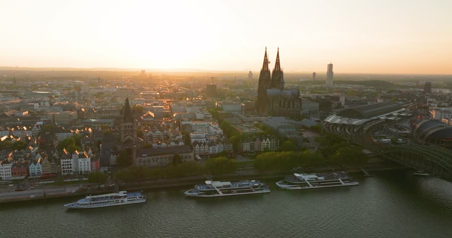 Cologne Aerial Cityscape during sunset